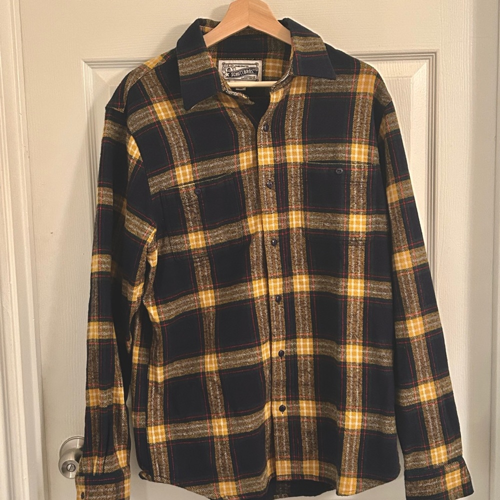 Schott Bros. Navy and Yellow Tartan Flannel Size Large